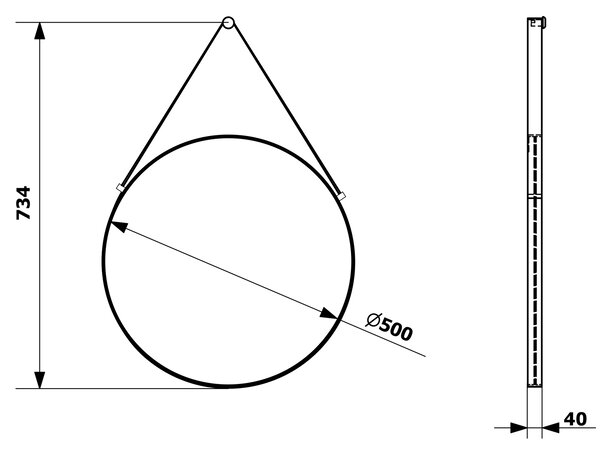 Sapho Sapho, ORBITER zrcadlo kulaté s koženým popruhem, o 50cm, černá mat, ORT050