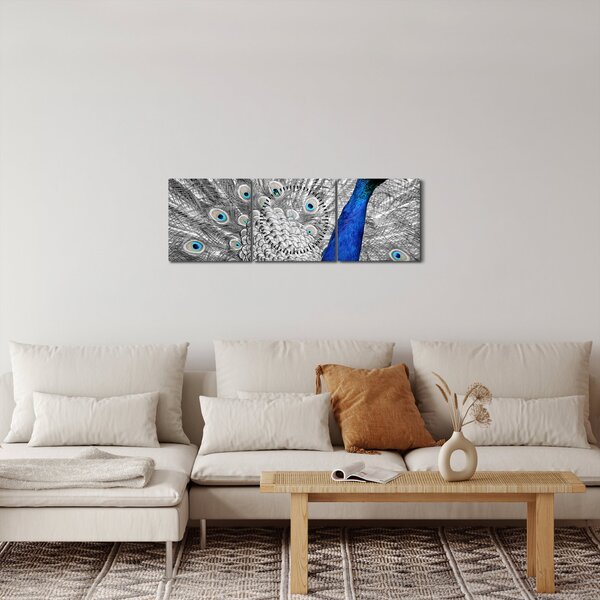 Obraz - modrý páv (s hodinami) (90x30 cm)