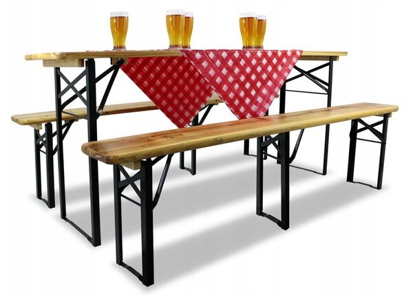GARDEN-PRO Zahradní pivní set 177x46 s lavičkami - hnědá barva