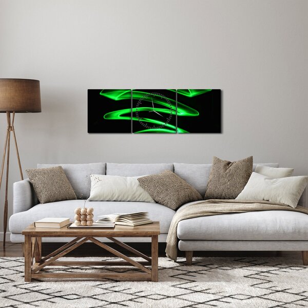 Obraz - neonové vlny (s hodinami) (90x30 cm)