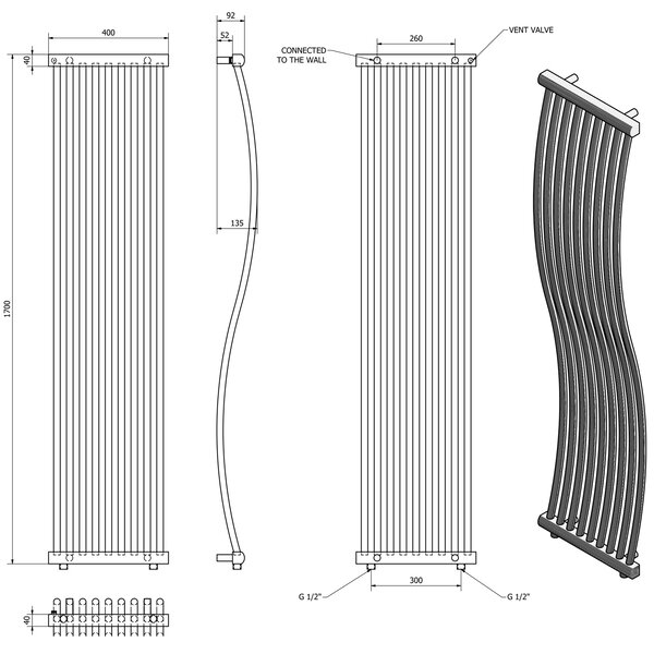 Sapho Sapho, ONDA topné těleso 400x1700mm, 425W, chrom, 1801-05