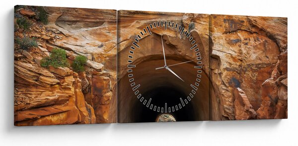 Obraz - tunel ve skále (s hodinami) (90x30 cm)