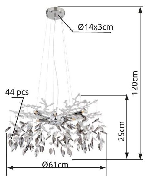 GLOBO 64133-8 DANNA závěsné svítidlo/luster D610mm 8xG9 chromová, kouřová, průhledná