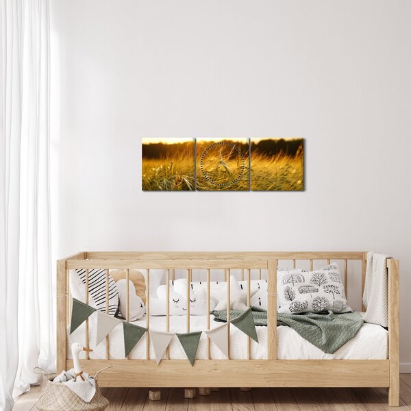 Obraz orosené trávy (s hodinami) (90x30 cm)