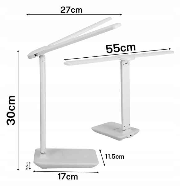 LED stolní lampa, s dotykovým ovládáním, nastavitelná, dvojitá, 10 W, 4000 K