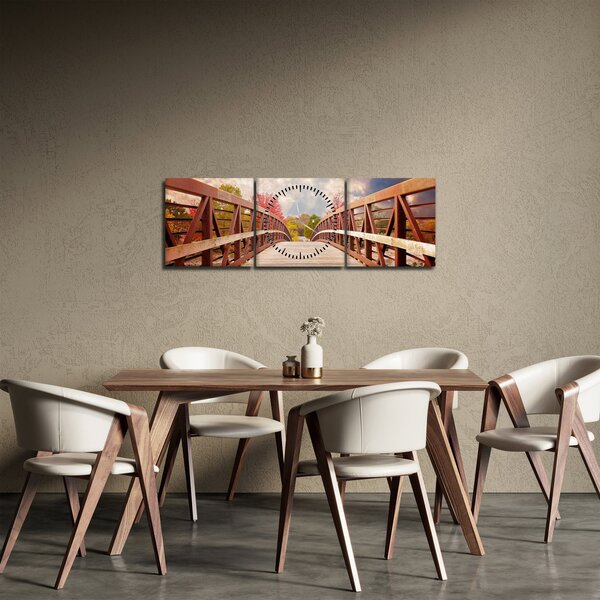 Obraz - dřevěný most (s hodinami) (90x30 cm)