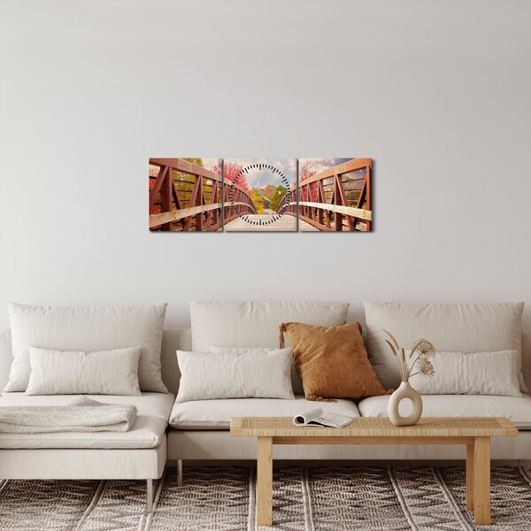 Obraz - dřevěný most (s hodinami) (90x30 cm)