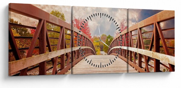 Obraz - dřevěný most (s hodinami) (90x30 cm)