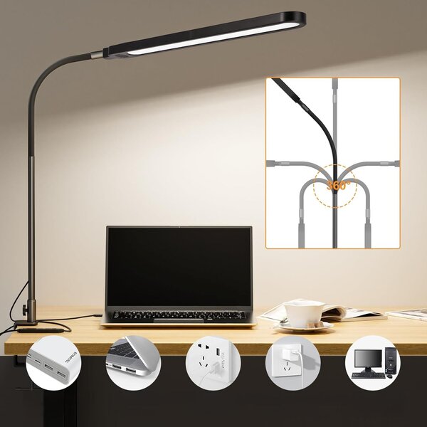 LED stolní lampa 10 W, stmívatelná, nastavitelná, 3 režimy barvy světla