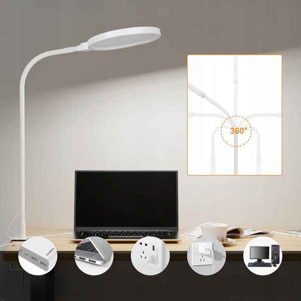 LED stolní lampa 10 W, nastavitelná, 3 režimy barvy světla, 350 lm