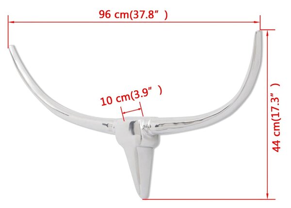 Nástěnná hliníková býčí hlava, dekorace, stříbrná barva 96 cm 242337