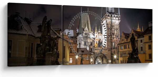 Obraz nasvětlené Prašné brány (s hodinami) (90x30 cm)
