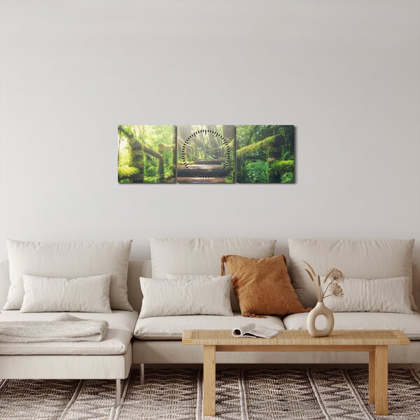 Obraz - dřevěné schody v lese (s hodinami) (90x30 cm)