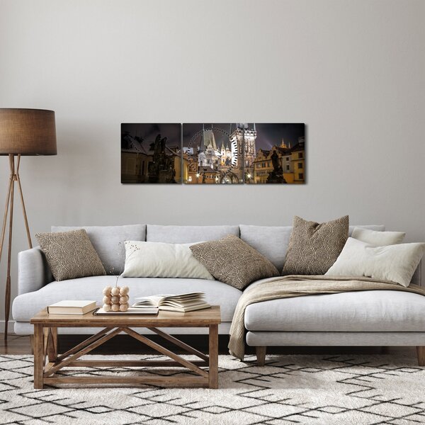 Obraz nasvětlené Prašné brány (s hodinami) (90x30 cm)