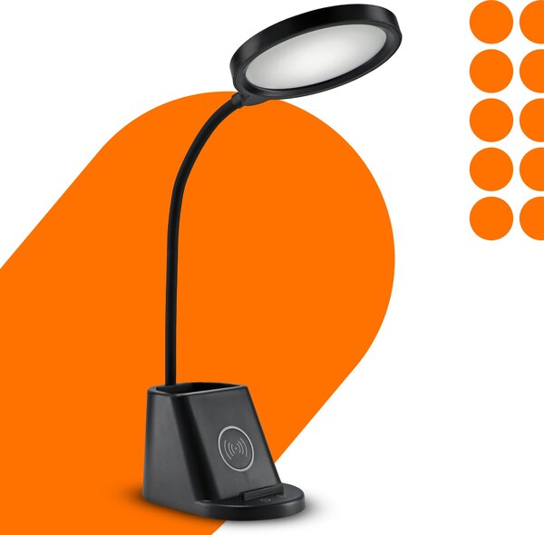 LED stolní lampa, s bezdrátovým nabíjením, s dotykovým ovládáním, 3 režimy barvy světla, s organizérem