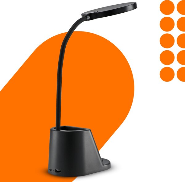 LED stolní lampa, s bezdrátovým nabíjením, s dotykovým ovládáním, 3 režimy barvy světla, s organizérem