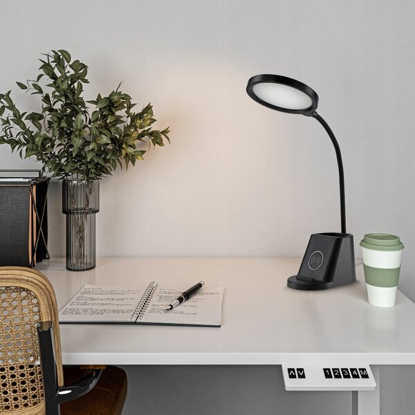 LED stolní lampa, s bezdrátovým nabíjením, s dotykovým ovládáním, 3 režimy barvy světla, s organizérem