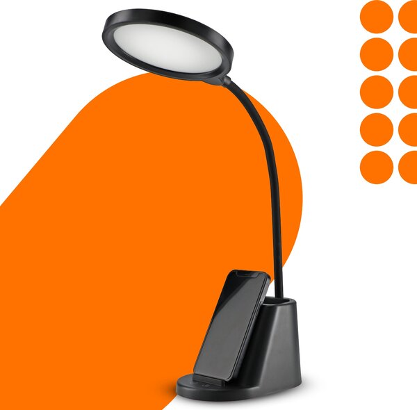 LED stolní lampa, s bezdrátovým nabíjením, s dotykovým ovládáním, 3 režimy barvy světla, s organizérem