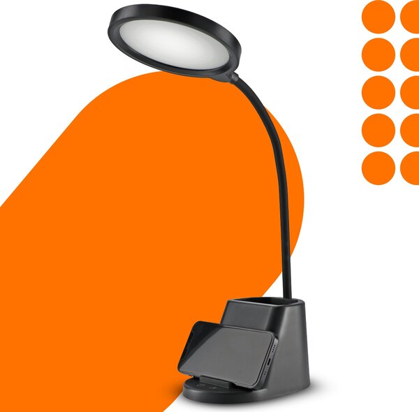 LED stolní lampa, s bezdrátovým nabíjením, s dotykovým ovládáním, 3 režimy barvy světla, s organizérem