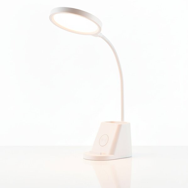 LED stolní lampa, s bezdrátovým nabíjením, s dotykovým ovládáním, nastavitelná, 3 režimy barvy světla, s organizérem