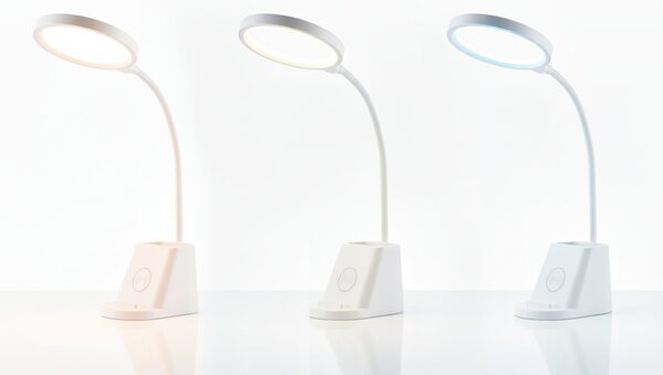 LED stolní lampa, s bezdrátovým nabíjením, s dotykovým ovládáním, nastavitelná, 3 režimy barvy světla, s organizérem