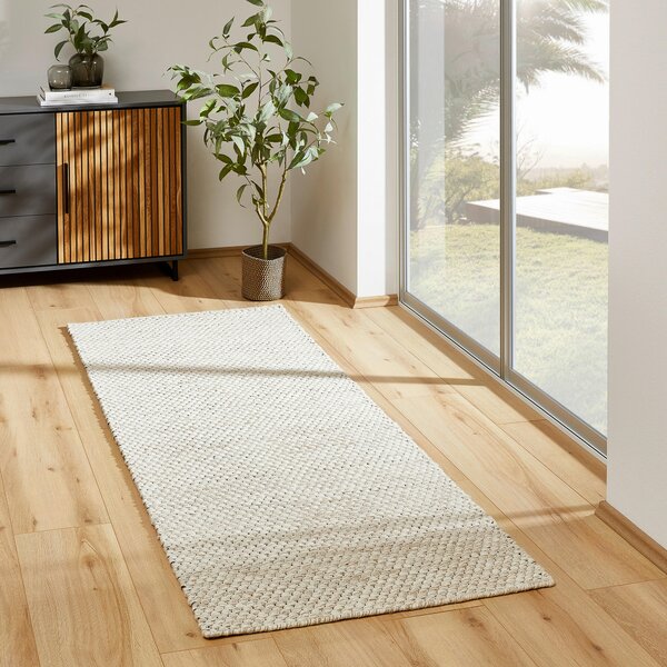 RUČNĚ TKANÝ KOBEREC, 80/150 cm, bílá Boxxx - Vlněné koberce