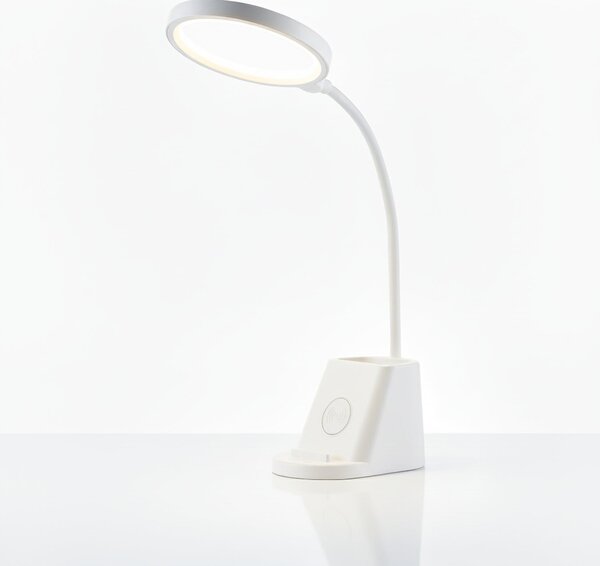 LED stolní lampa, s bezdrátovým nabíjením, s dotykovým ovládáním, nastavitelná, 3 režimy barvy světla, s organizérem