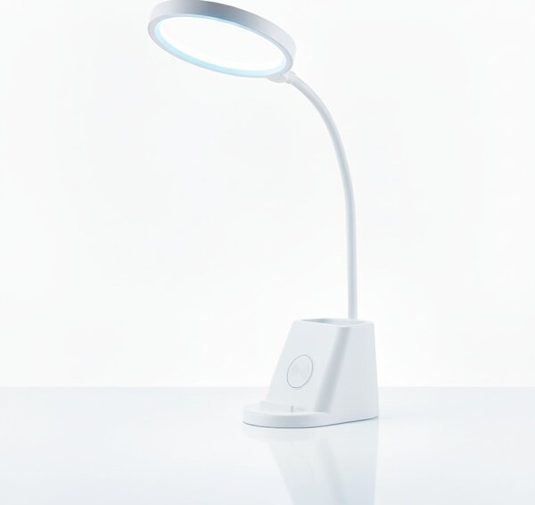 LED stolní lampa, s bezdrátovým nabíjením, s dotykovým ovládáním, nastavitelná, 3 režimy barvy světla, s organizérem