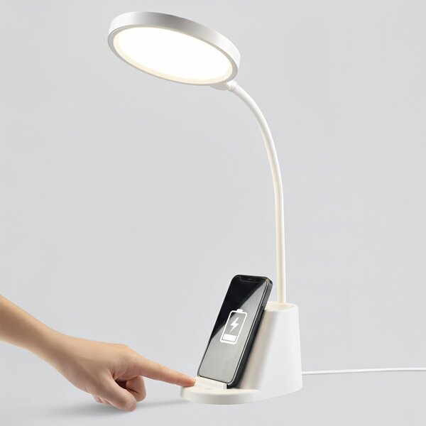 LED stolní lampa, s bezdrátovým nabíjením, s dotykovým ovládáním, nastavitelná, 3 režimy barvy světla, s organizérem