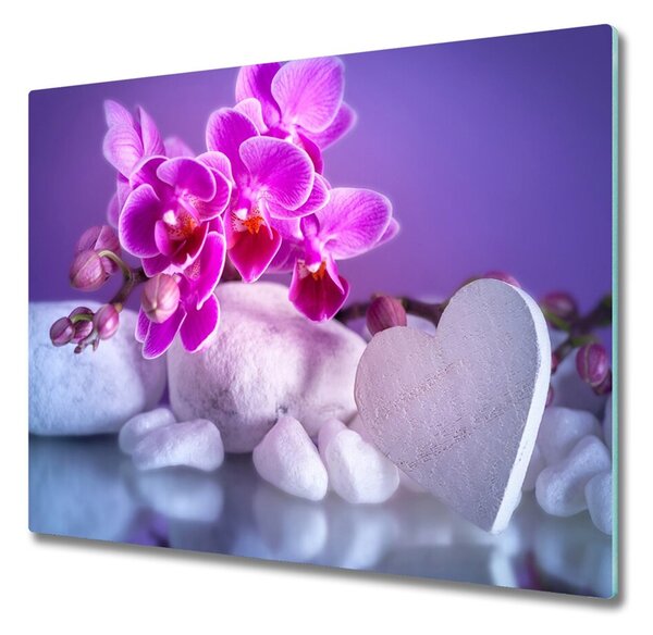 Skleněná krájecí deska Orchidej a srdce 60x52 cm