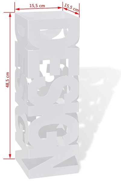 Bílý hranatý stojan na deštníky a vycházkové hole, ocelový, 48,5 cm 242467