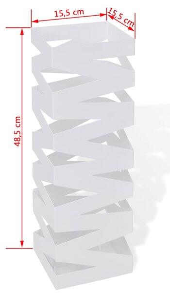 Bílý hranatý stojan na deštníky a vycházkové hole, ocelový, 48,5 cm 242468