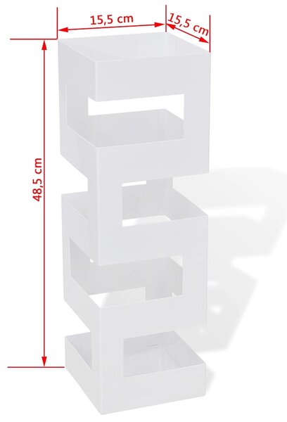 Bílý hranatý stojan na deštníky a vycházkové hole, ocelový, 48,5 cm 242470