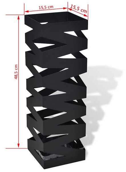 Černý hranatý stojan na deštníky a vycházkové hole, ocelový, 48,5 cm 242469