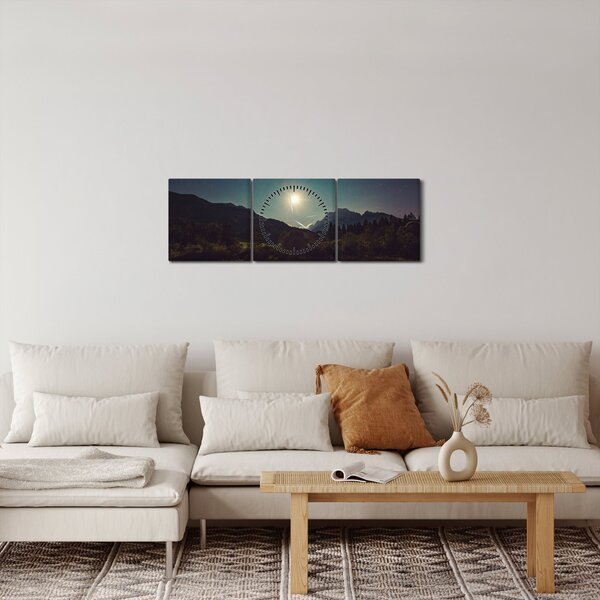Obraz - noční obloha (s hodinami) (90x30 cm)
