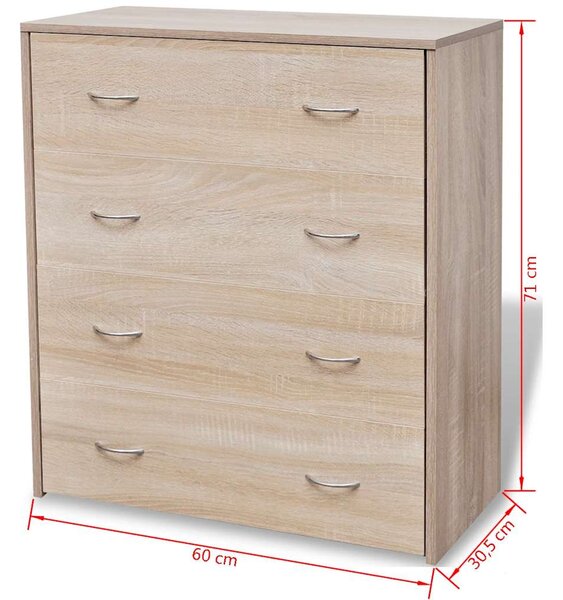 Příborník se 4 zásuvkami 60 x 30,5 x 71 cm barva dub 242544