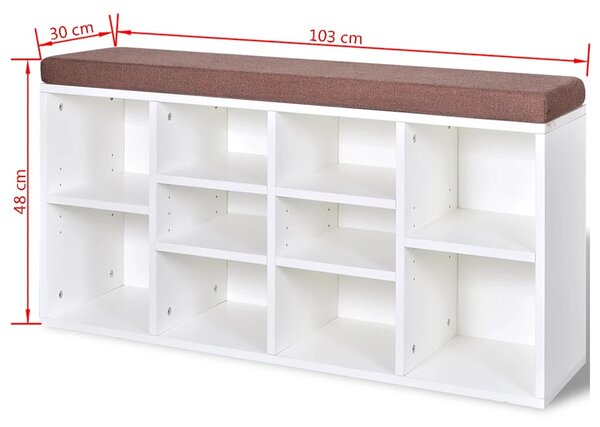 Lavice na boty 10 přihrádek bílá 242554
