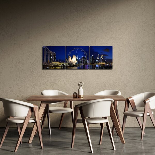Obraz nočního Singapouru (s hodinami) (90x30 cm)