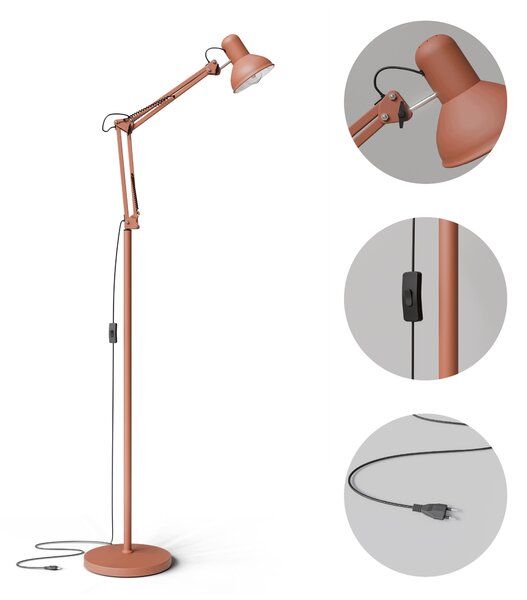 Červená stojací lampa E27 190 cm, nastavitelná