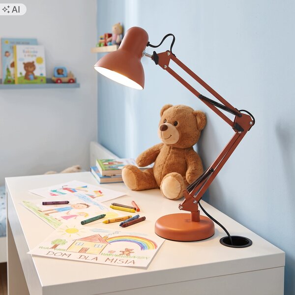Červená stolní lampa E27, nastavitelná, IP20