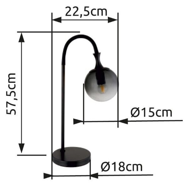 GLOBO 15885T DALTON stolní lampička V575mm 1xE27 černá, kouřová