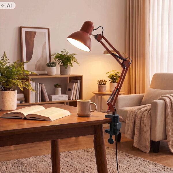Červená stolní lampa E27, nastavitelná, IP20