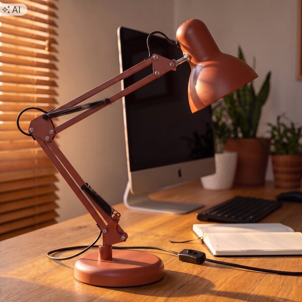Červená stolní lampa E27, nastavitelná, IP20