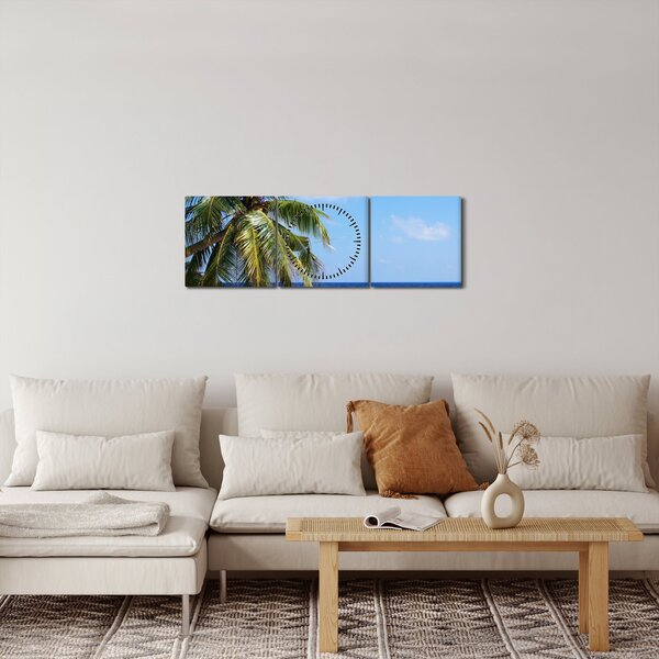 Obraz palmy na pláži (s hodinami) (90x30 cm)