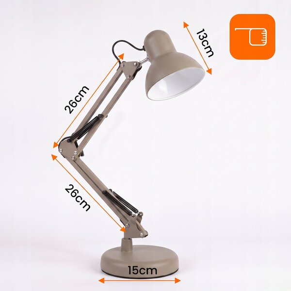 Béžová stolní lampa E27, nastavitelná, s klipsem, IP20