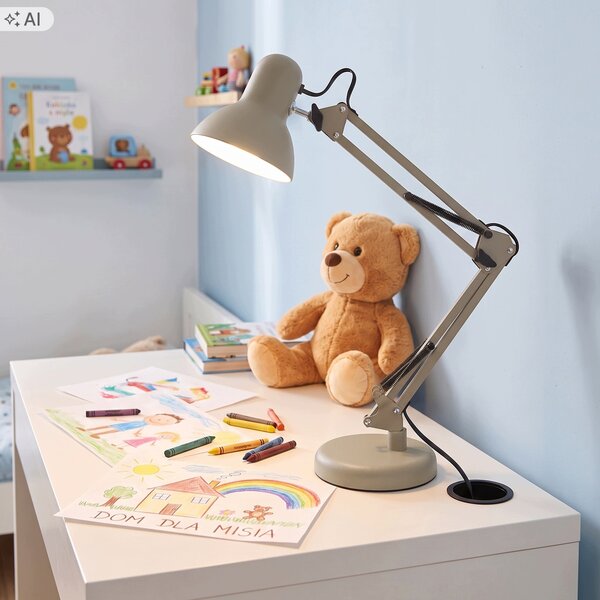 Béžová stolní lampa E27, nastavitelná, s klipsem, IP20