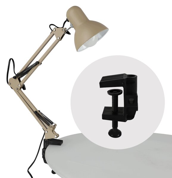 Béžová stolní lampa E27, nastavitelná, s klipsem, IP20