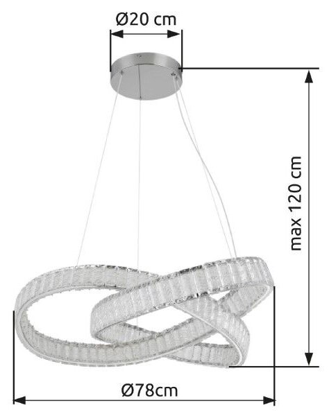 GLOBO 67162-110CCT MUCKY závěsné svítidlo D780mm LED 110W/9389lm 2700-6500K chromová, průhledná, dálkový ovladač