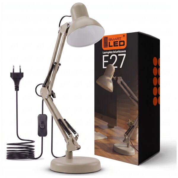 Béžová stolní lampa E27, nastavitelná, s klipsem, IP20