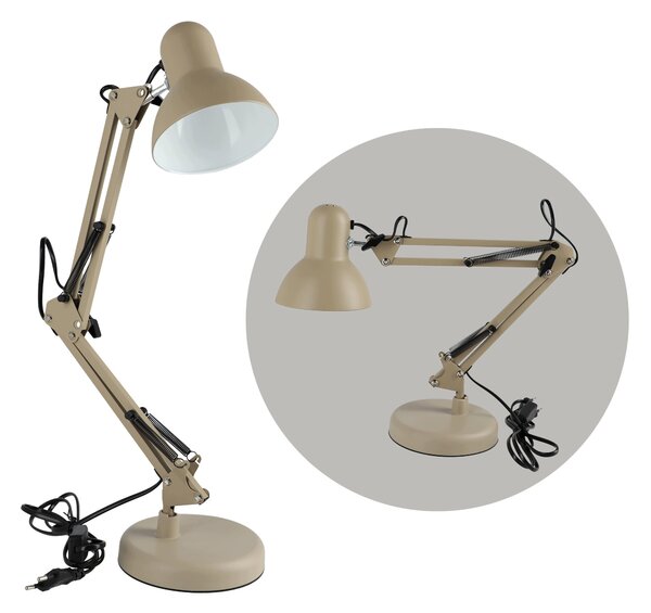 Béžová stolní lampa E27, nastavitelná, s klipsem, IP20